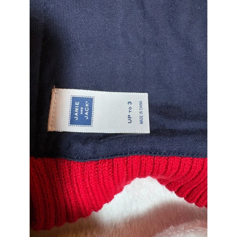 Janie and Jack Kids Train Sweater Hat Scarf Set Navy Red Cotton Size 3 2T-3